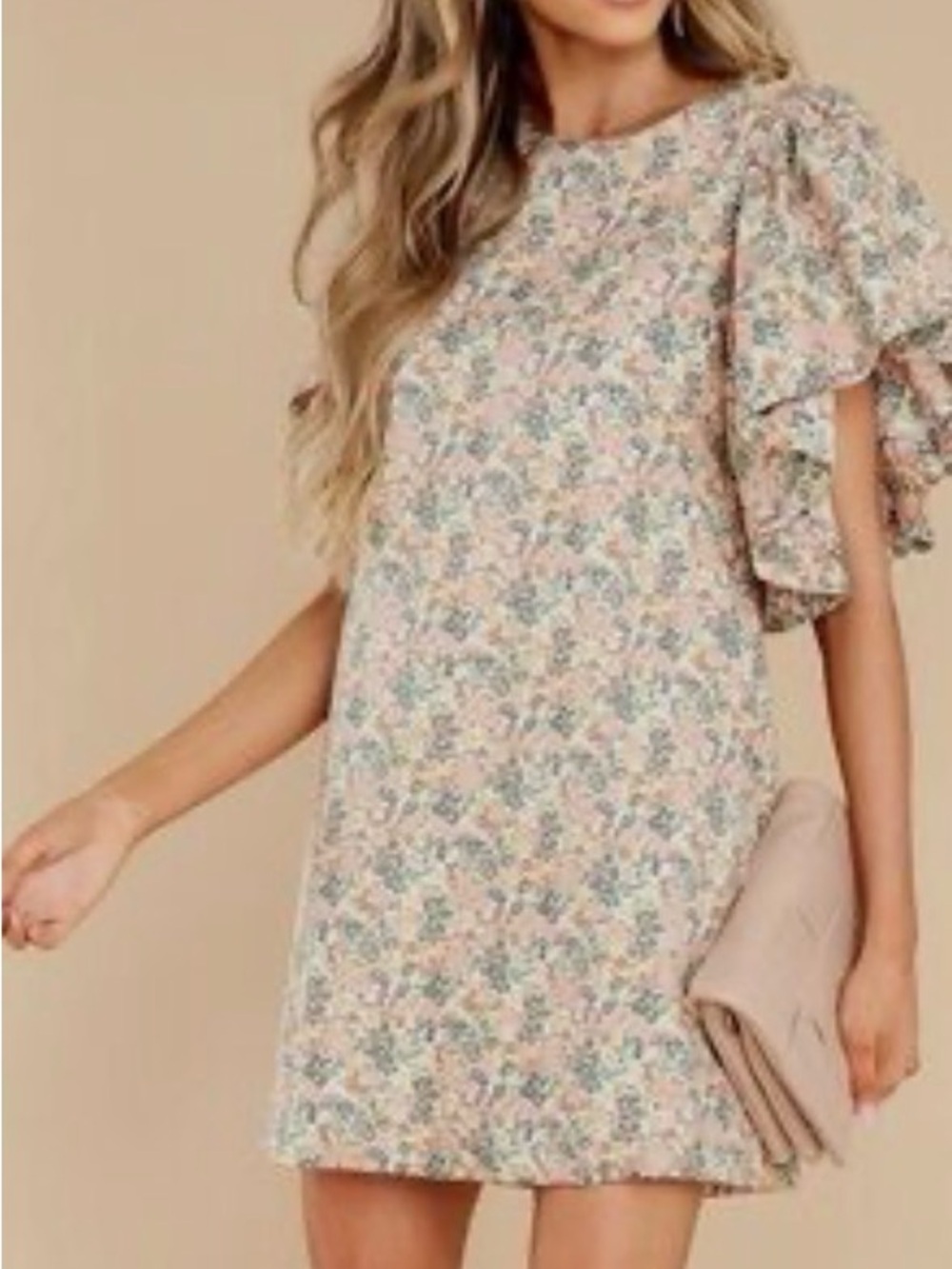 Ruffled Sleeve Floral Mini Dress